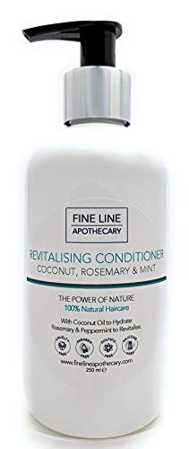 Natural ACONDICIONADOR REVITALIZANTE - COCO, ROMERO & MENTA - 250 ml - por Fine Line Apothecary - Sin Sulfatos, Sin Parabenos, Sin Silicona. Concentrado, Fàcil de Enjuagar.