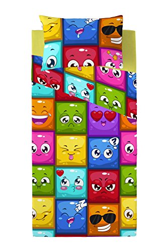 NATURALS Juego sabanas 3 pcs para Cama 90 cms Hello emoticonos, 100% algodón, Multicolor, 90 x 190 cm