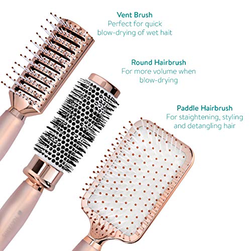 Navaris Juego de cepillos de pelo - Pack de 3x cepillo profesional de pelo 1x Neumático 1x Redondo 1x Ventilación - Secar alisado rizado - Oro rosa