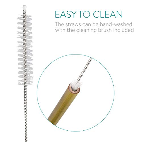 Navaris Pajitas de bambú Reutilizables - Set de 14 cañitas biodegradables para Beber con Cepillo de Limpieza y Bolsa de Lino - Ecológicas y sin BPA