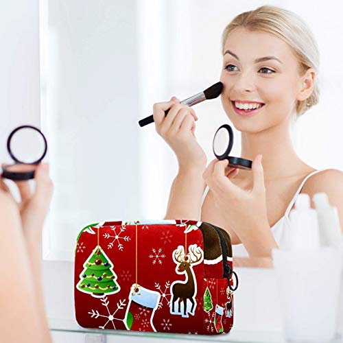 Navidad stock árbol ciervos cosméticos bolsa organizador bolsa para las mujeres cremallera bolsa de la función de las mujeres de viaje bolsa de maquillaje bolsa de lavado bolsa de aseo
