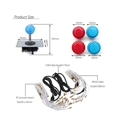Navigatee Joystick Botones,3D Joysticks Analógicos USB Óvalo Joystick De Estilo DIY Arcade Game Button And Joystick Controller Kit Kits De Bricolaje Piezas Joystick Conjunto Botón 20pcs