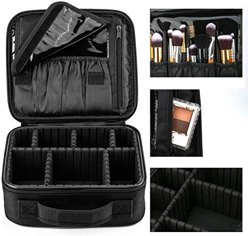 Neceseres de Maquillaje, Pulchram Bolsa de maquillaje para viaje impermeable Organizador de maquillaje con divisiones extraíbles Bolsas de aseo de cosmética Bolsas para mujer &Hombre (Negro 3)
