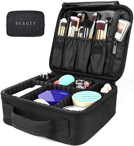Neceseres de Maquillaje, Pulchram Bolsa de maquillaje para viaje impermeable Organizador de maquillaje con divisiones extraíbles Bolsas de aseo de cosmética Bolsas para mujer &Hombre (Negro 3)