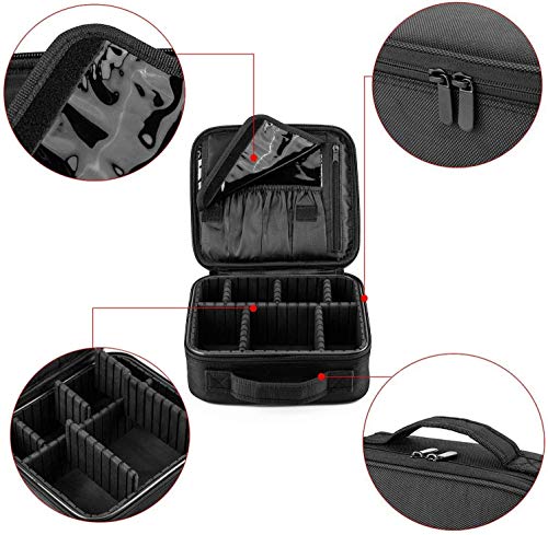 Neceseres de Maquillaje, Pulchram Bolsa de maquillaje para viaje impermeable Organizador de maquillaje con divisiones extraíbles Bolsas de aseo de cosmética Bolsas para mujer &Hombre (Negro 3)