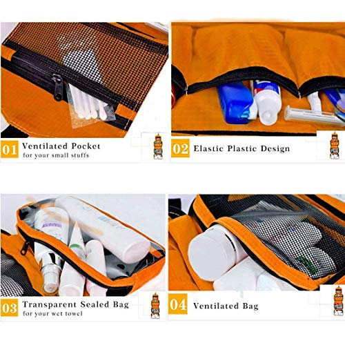 Neceseres de Viaje Hombre y Mujer, AIOR Pequeño Bolsas de Aseo Impermeable y Plegable Multifuncional para Cosméticos Organizador de Viaje, Baño Travel Toiletry Bag (Naranja)