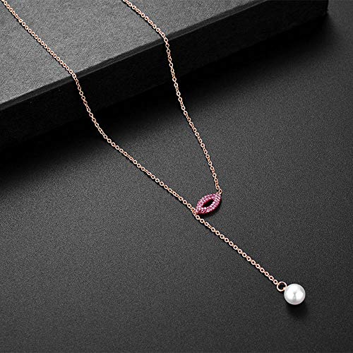 NECKLACEXSJ 绯 Lápiz Labial Kiss Collar de Acero de Titanio Colgante de Accesorios de Cadena de clavícula de Oro Rosa de 18 Quilates Femenino