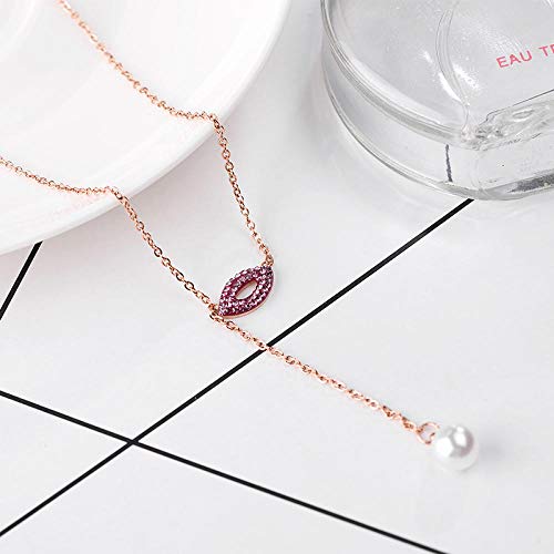 NECKLACEXSJ 绯 Lápiz Labial Kiss Collar de Acero de Titanio Colgante de Accesorios de Cadena de clavícula de Oro Rosa de 18 Quilates Femenino