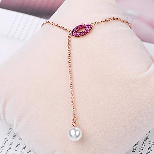 NECKLACEXSJ 绯 Lápiz Labial Kiss Collar de Acero de Titanio Colgante de Accesorios de Cadena de clavícula de Oro Rosa de 18 Quilates Femenino