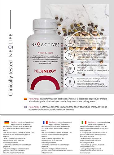 NeoEnergy | Suplemento con Acetil L-Carnitina, Fosfatidilserina, Alfa Glicerilfosforilcolina, Ácido R-Alfa Lipoico, NADH y Vitamina B3 | Ayuda a disminuir el cansancio y fatiga (90).