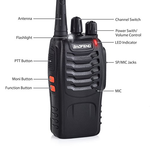 Neoteck Walkie Talkie Recargable 16 Canales CTCSS DCS hasta 5km con Auriculares Banda Única FM Transceptor de Mano con LED para Campo Bicicleta y Senderismo