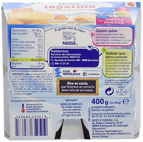 Nestlé iogolino Alimento infantil, natillas con galleta - Paquete de 4 x 100 gr - Total: 400 gr