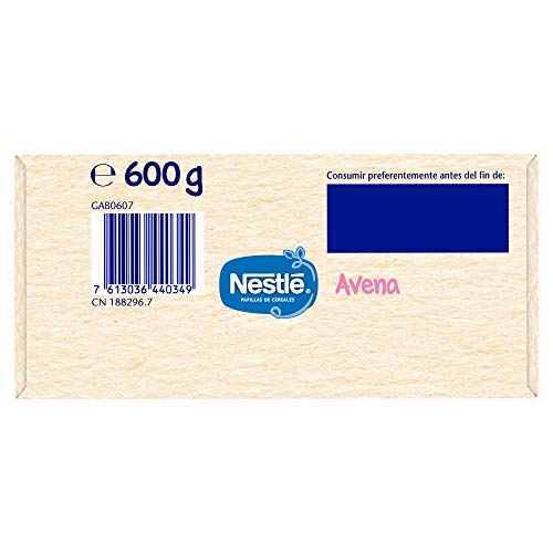 Nestlé Papilla Avena Integral - Alimento Para bebés - Paquete 6x600 g - Total: 3.6kg