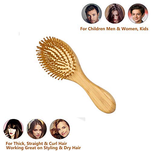 Neverland Cepillo de pelo bamar peine de madera natural bambú masaje cuero cabelludo masaje para el cuidado del cabello con cabello fino, grueso, ondulado, rizado.