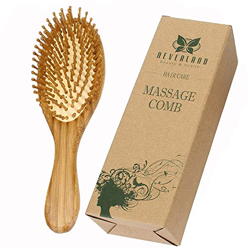 Neverland Cepillo de pelo bamar peine de madera natural bambú masaje cuero cabelludo masaje para el cuidado del cabello con cabello fino, grueso, ondulado, rizado.
