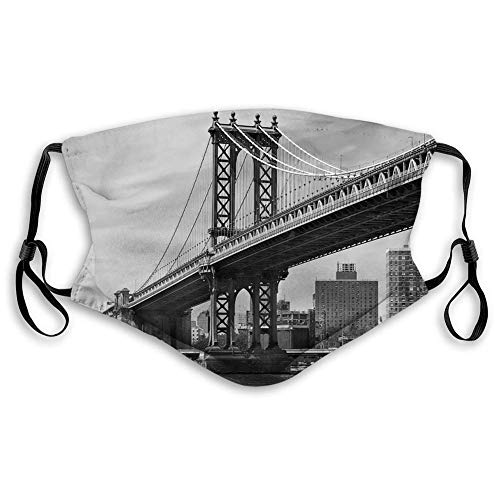 New York,Bridge of NYC Imagen De East Hudson River Vintage USA Travel Top Place City Photo Art Print,Gris,Boca Pañuelo,Cubierta De Decoración,Bufanda De Boca
