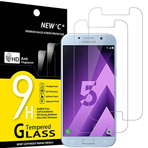 NEW'C 2 Unidades, Protector de Pantalla para Samsung Galaxy A5 2017 (SM-A520F), Antiarañazos, Antihuellas, Sin Burbujas, Dureza 9H, 0.33 mm Ultra Transparente, Vidrio Templado Ultra Resistente