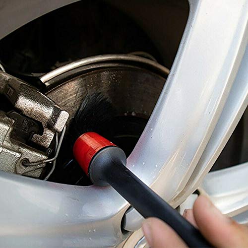 NIAGUOJI - Juego de 5 cepillos para detalles de automóviles para ruedas de limpieza, interior, exterior, piel, ventilaciones de aire, emblemas