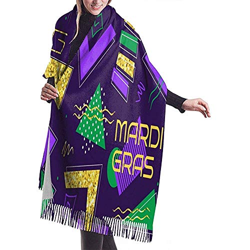 Nice-Guy Mardi Gras Figura geométrica Fondo Bufanda de mujer Acogedora Bufandas ligeras Con flecos A prueba de viento Bufandas de invierno Chal de cachemira