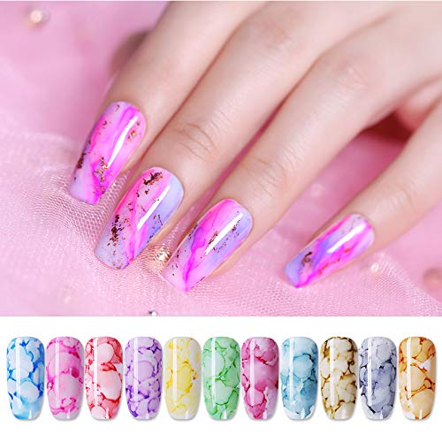 NICOLE DIARY Blossom Nail Polish Blossom Nail Varnish Watercolor Marble Nail Ink Gel Flower Nail Art Varnish DIY Design(6ml, 12 colors)