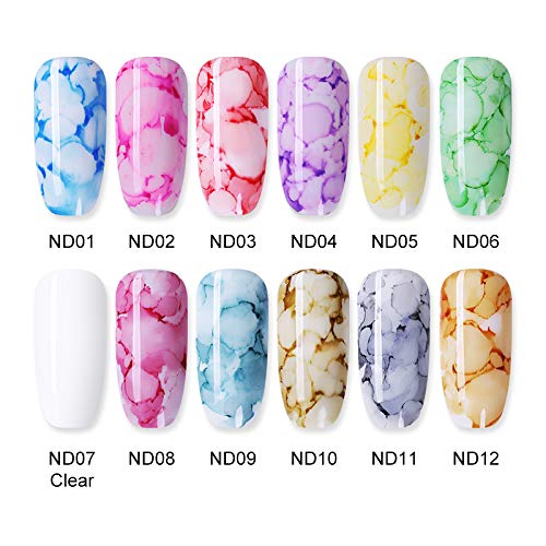 NICOLE DIARY Blossom Nail Polish Blossom Nail Varnish Watercolor Marble Nail Ink Gel Flower Nail Art Varnish DIY Design(6ml, 12 colors)
