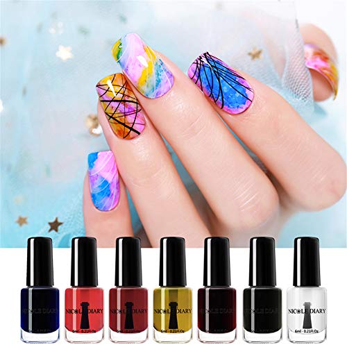 NICOLE DIARY Blossom Nail Polish Blossom Nail Varnish Watercolor Marble Nail Ink Gel Flower Nail Art Varnish DIY Design(6ml, 12 colors)