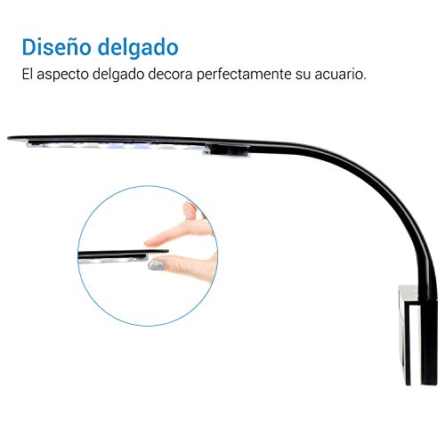 NICREW Luz LED Acuario, LED Acuario Delgada, LED Acuario de Pinza con Luz Azul y Blanco, 24 Leds Lámparas Acuario, 30-40 cm, 10W (Negro)