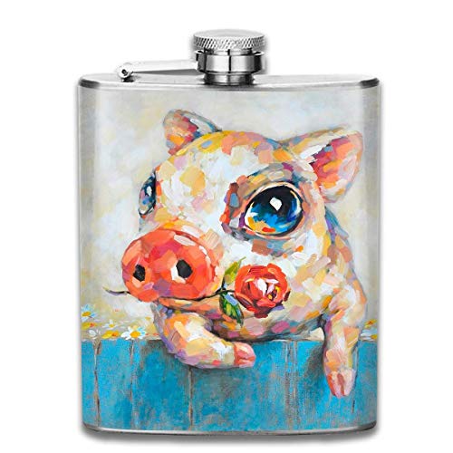 Nifdhkw Baby Pig con Frasco de Rosa mosqueta para Licor de Botella de Acero Inoxidable Alcohol 7 oz