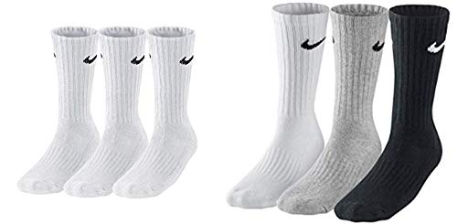 Nike SX4508 - 6 pares de calcetines para hombre y mujer, blanco o negro o gris Blanco, gris, negro. Aprox.134 cm