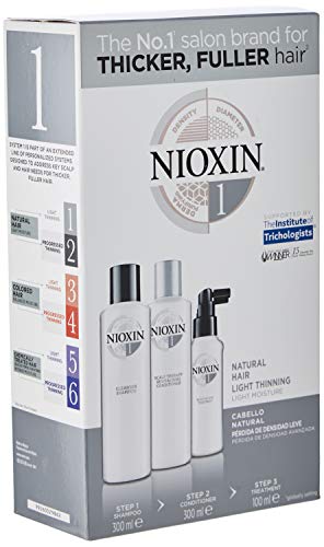 NIOXIN - Trial Kit (Champú, Acondicionador y Tratamiento) Sistema 1- CABELLO NATURAL_DEBILITAMIENTO LEVE_HIDRATACION LIGERA -(300 ml + 300 ml + 100 ml)