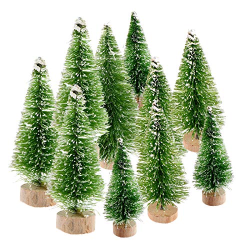 Niu Mang - Árbol de Navidad en miniatura (10 unidades, árbol de Navidad en miniatura, árboles de sisal artificial, árboles de nieve, árboles de nieve, árboles de hielo, 4 tamaños, verde hierba