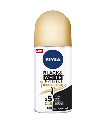 NIVEA Black & White Invisible Silky Smooth Roll-on en pack de 6 (6 x 50 ml), desodorante antitranspirante para una piel suave, desodorante roll on para proteger la ropa