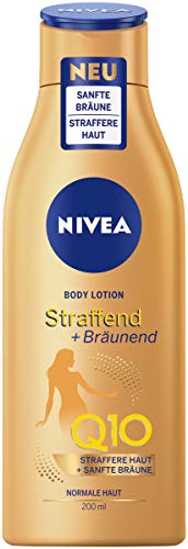 Nivea Body Lotion Straffend + Bräunend Q10 (200 ml), Cuidado para un bronceado suave con fresco aroma de verano, reafirmante Anti-Age Cuidado de la piel con Q10