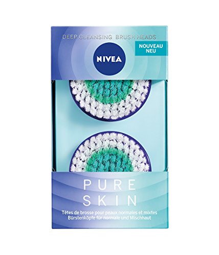NIVEA Pure Skin Deep Cleansing Cabezal de cepillo facial en pack de 2, accesorio para el cepillo eléctrico facial, limpiador facial para piel normal y mixta