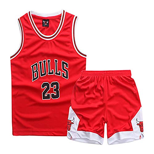 No. 23 Michael Jordan Chicago Bulls - Conjunto de Baloncesto Retro Shorts de Baloncesto Junior Jersey Conjunto de Ropa Deportiva Jersey Tops y Pantalones Cortos (Rojo)-Red-XS