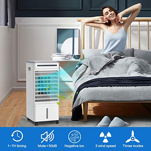 Nobebird Aire Acondicionado, 4 en 1 Móvil Climatizador Evaporativo Ventilador Humidificador Purificador, con Ruedas y Tanque de Agua 5L, 3 Velocidades, Temporizador, Mando a Distancia Hogar Oficina