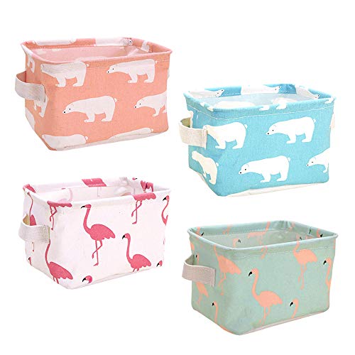 No/Brand Tyelany Cestas Almacenaje, Mini Cubos de Almacenamiento de Tela de Algodón, Plegable, Se Utiliza para el Almacenamiento de Cosméticos, Calcetines, Juguetes, etc (21 x 16 x 13.5cm, 4 Piezas)