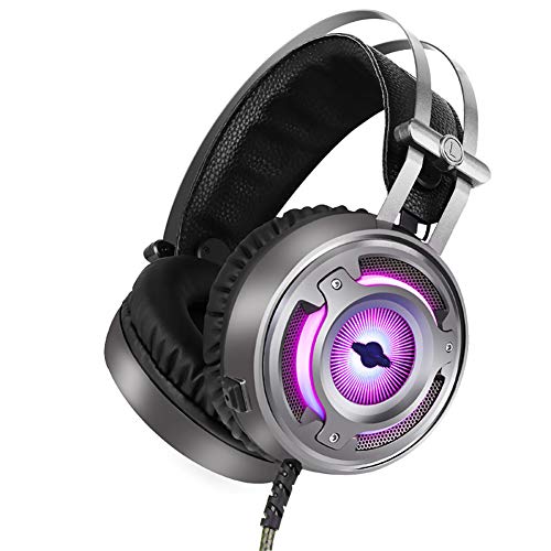 NOCTIC PlayStation 4 Pro Xbox One S Auriculares estéreo para juegos con micrófono Auriculares con cable ajustables suaves sobre la oreja para ordenador portátil, PC, Mac, iPad Smartphones