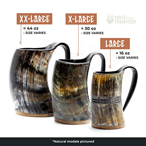 Norse Tradesman Jarra Vikinga de Cuerno Auténtico | Taza Cerveza de Cuerno con Base de Palisandro y Anillos Grabados |"El Eterno"