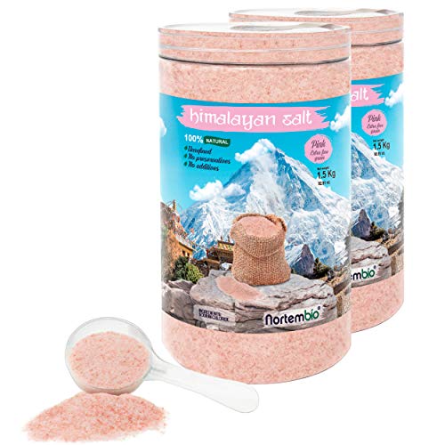 Nortembio Cristales Rosas del Himalaya 2 x 1,5 Kg. Extrafinos (0,5-1 mm). Sales de Baño 100% Naturales.