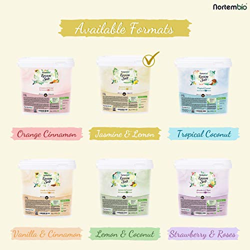 Nortembio Sal de Epsom 6 Kg. Novedosa Fragancia de Jazmín y Limón. Hidratada con Vitamina C y E. Sales de Baño y Cuidado Personal. E-Book Incluido.