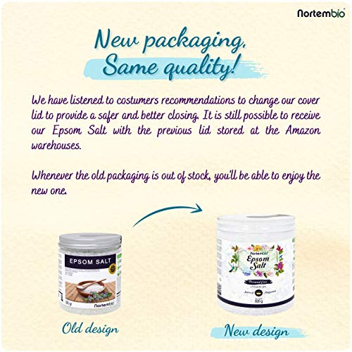 Nortembio Sal de Epsom 820 g. Fuente Concentrada de Magnesio. Sales 100% Puras. Baño y Cuidado Personal.