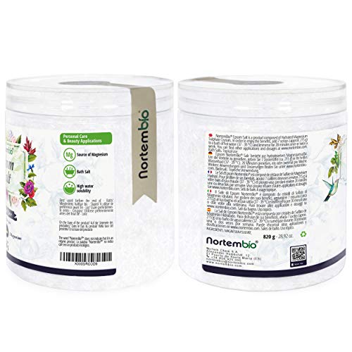 Nortembio Sal de Epsom 820 g. Fuente Concentrada de Magnesio. Sales 100% Puras. Baño y Cuidado Personal.
