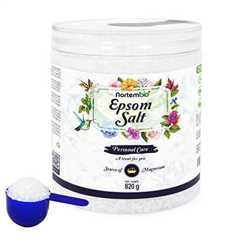Nortembio Sal de Epsom 820 g. Fuente Concentrada de Magnesio. Sales 100% Puras. Baño y Cuidado Personal.