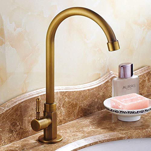 Nostalgie – Grifo de agua fría Retro 360 ° giratorio grifo lavabo grifo mezclador baño grifo F. cuarto de baño lavabo, gran caño, Antiguo Cobre cepillado con conector mangueras