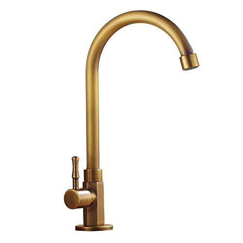 Nostalgie – Grifo de agua fría Retro 360 ° giratorio grifo lavabo grifo mezclador baño grifo F. cuarto de baño lavabo, gran caño, Antiguo Cobre cepillado con conector mangueras