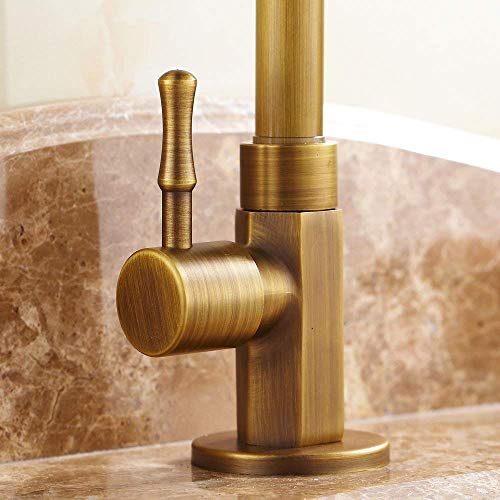 Nostalgie – Grifo de agua fría Retro 360 ° giratorio grifo lavabo grifo mezclador baño grifo F. cuarto de baño lavabo, gran caño, Antiguo Cobre cepillado con conector mangueras