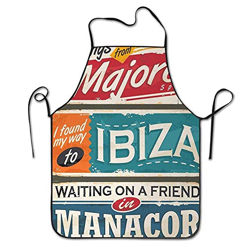 Not Applicable Nombre y Mapa de la Isla de Estilo Grunge Destino de Vacaciones en el Sur de España Delantal exótico Unisex Babero de Cocina para cocinar Jardinería, Tamaño Adulto