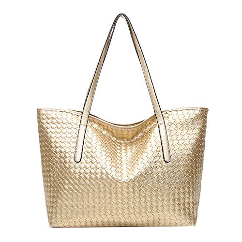 NOTAG Bolsos de Mujer, Bolso Tote de Piel PU Grande Bolsos Bandolera Shoppers Bolsa (Dorado)