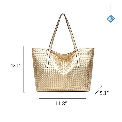 NOTAG Bolsos de Mujer, Bolso Tote de Piel PU Grande Bolsos Bandolera Shoppers Bolsa (Dorado)